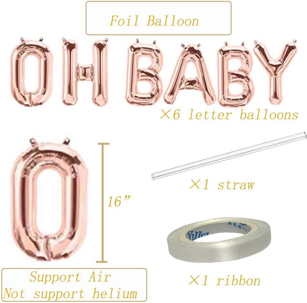 Tellpet OH Baby Letter Balloons, Baby Shower Decor for Girl, Rose Gold, 16 Inch
