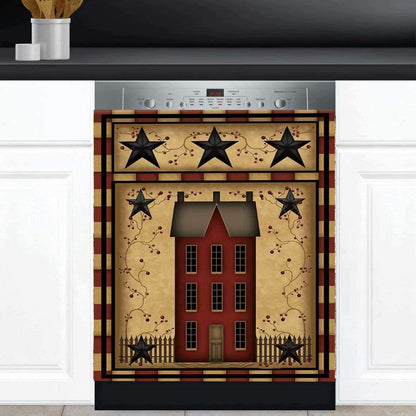 Primitive Barn Star Dishwasher Magnet Cover, Country House Fridge Magnetic Panels, Kitchen Decor Refrigerator Door