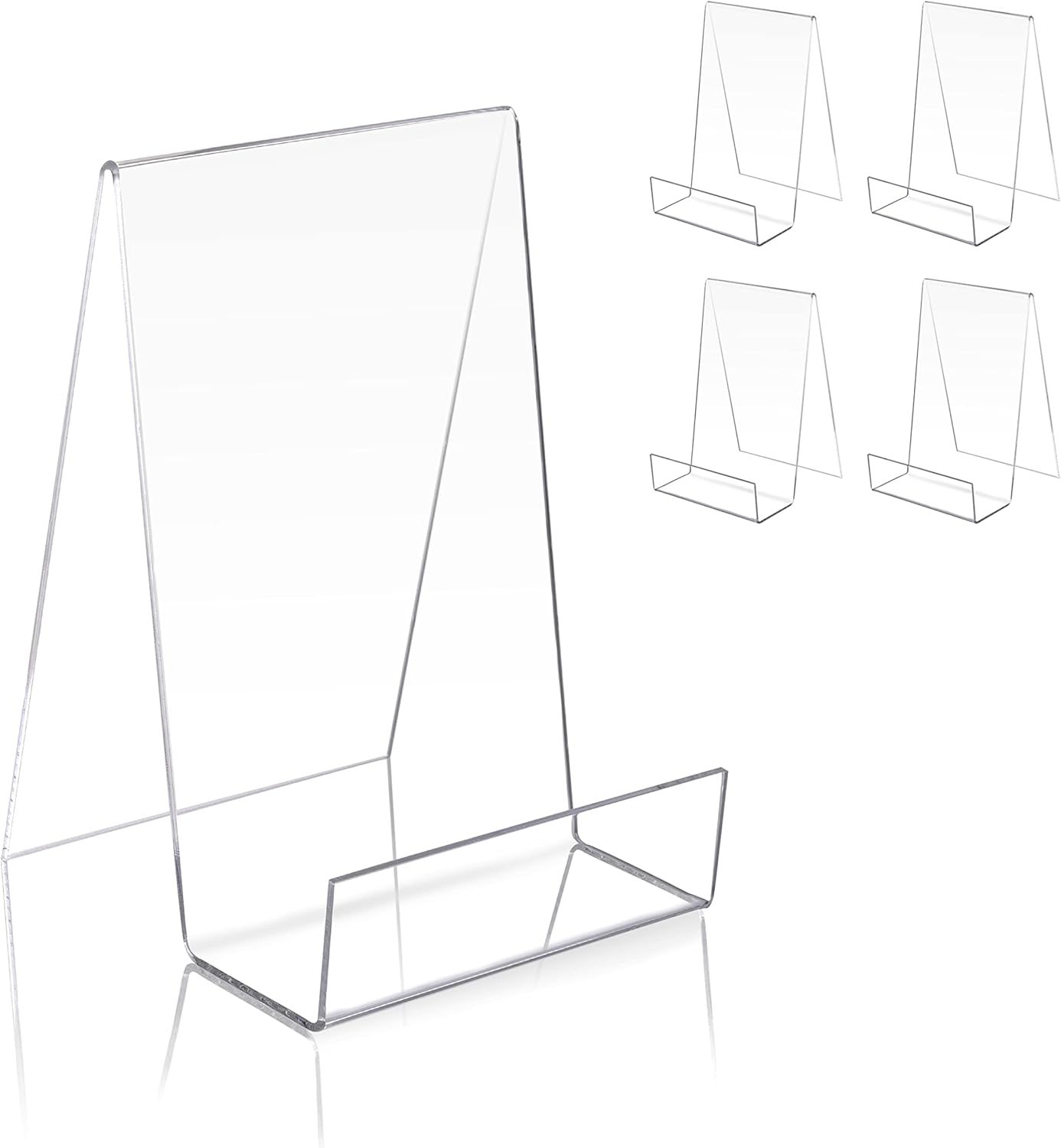 TRIMOU Clear Acrylic Book Stand with Ledge - Small Display Easel for Books, Pictures, Albums, Tablets, and More