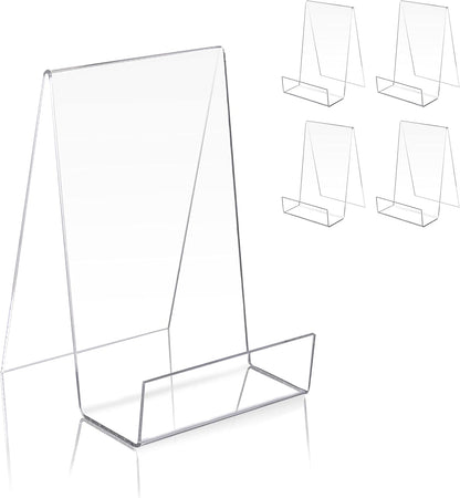 TRIMOU Clear Acrylic Book Stand with Ledge - Small Display Easel for Books, Pictures, Albums, Tablets, and More