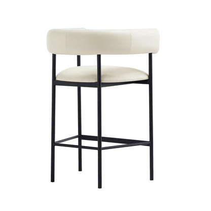 Manhattan Comfort Onda Counter Height Stools for Kitchen and Dining Room, Upholstered in Vegan Leather, Island Chairs with Metal Frame, Wraparound Design, Fully Assembled Furniture, Ivory