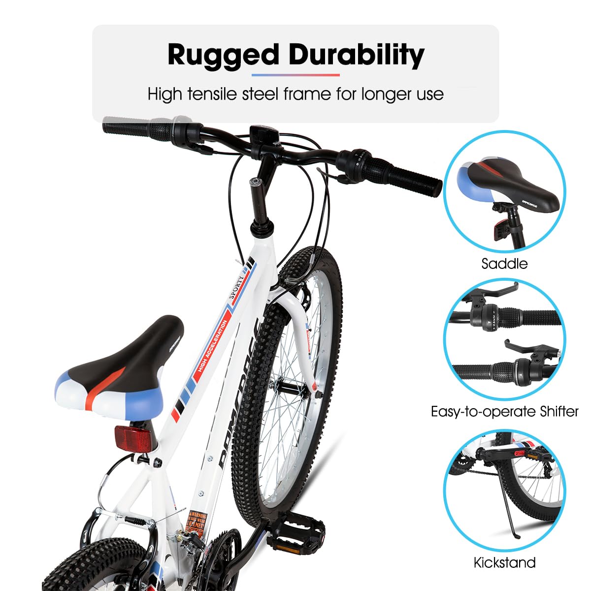 HH HILAND 24 inch Mountain Bike for Men and Women, 18 Speeds High-Carbon Steel Frame, Sport Cycling MTB Bicycle for Adult White