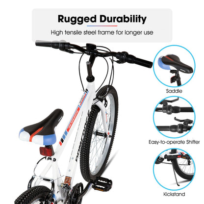 HH HILAND 24 inch Mountain Bike for Men and Women, 18 Speeds High-Carbon Steel Frame, Sport Cycling MTB Bicycle for Adult White
