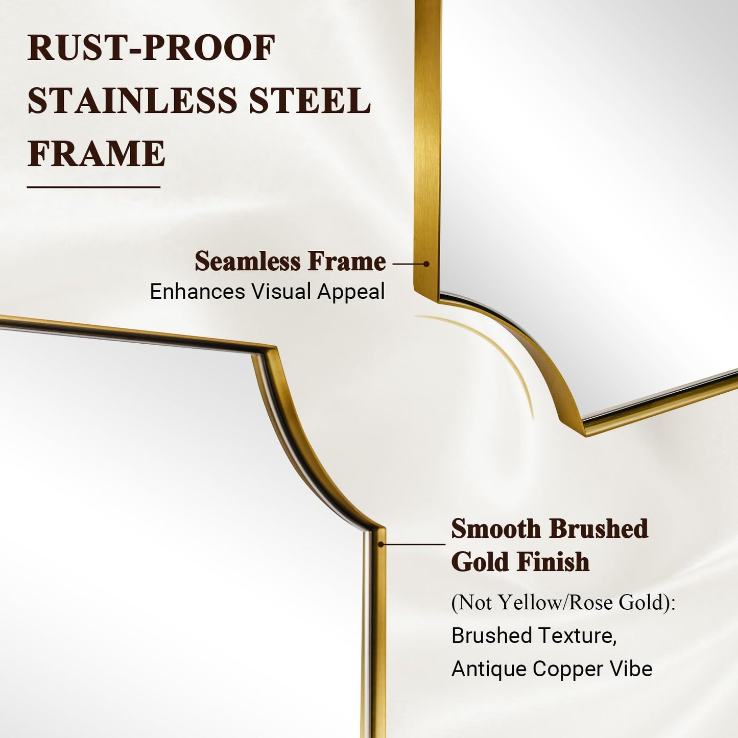 ANDY STAR 30x40 Inch Brushed Gold Mirror, Gold Scalloped Bathroom Mirror, Unique Rectangle Mirror in Never-Rust Stainless Steel Metal Frame, Wall Mount Vertical or Horizontal