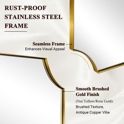ANDY STAR 30x40 Inch Brushed Gold Mirror, Gold Scalloped Bathroom Mirror, Unique Rectangle Mirror in Never-Rust Stainless Steel Metal Frame, Wall Mount Vertical or Horizontal