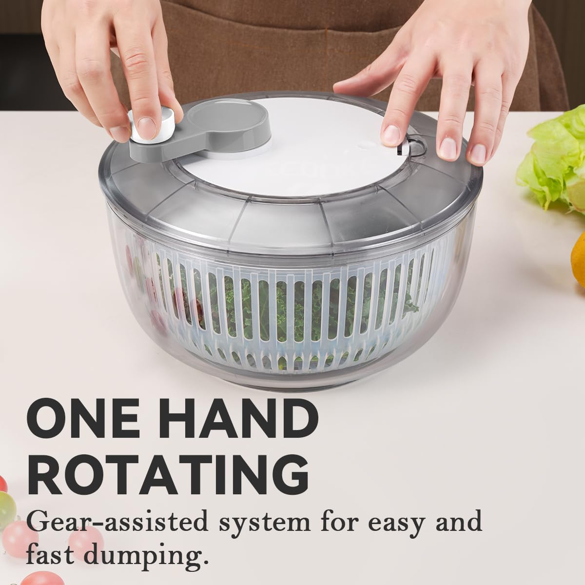 KEOUKE Manual Salad Spinner - Hand-Crank Vegetable & Lettuce Dryer for Washing, Spinning, and Draining Greens, Fruits, and Vegetables - Food-Grade Material, Easy-Clean Detachable Parts 4.2Qt.