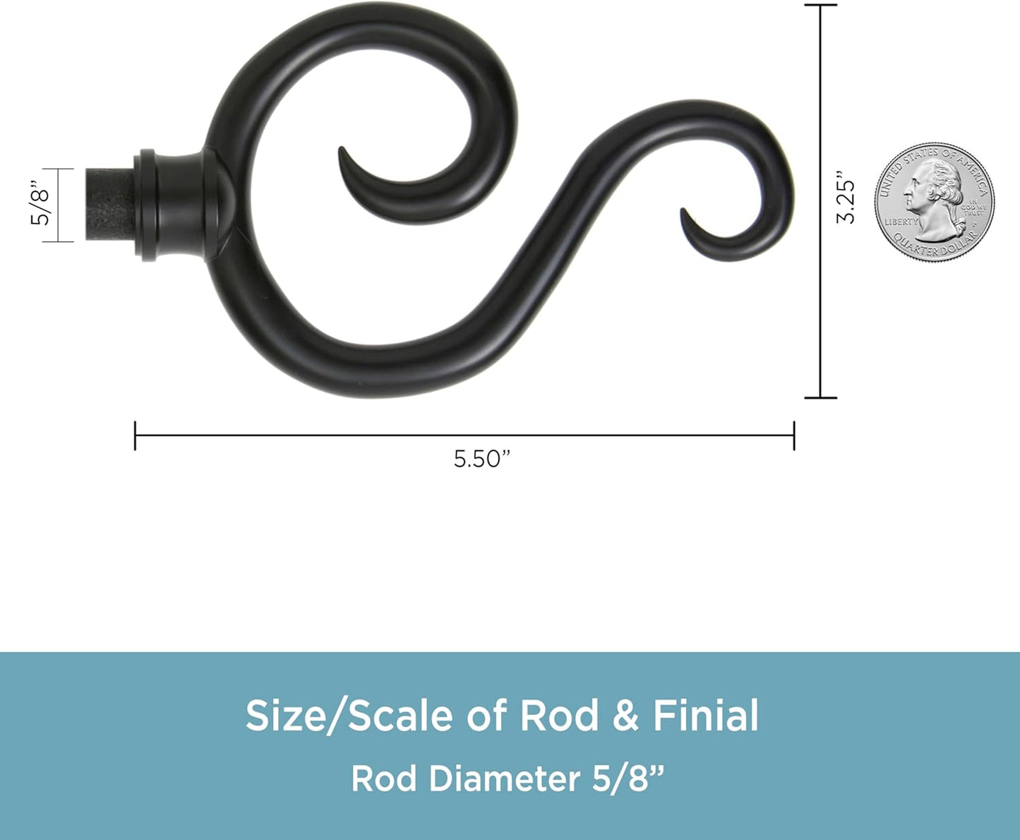 Kenney KN65275 Large Plastic Scroll End Window Curtain Rod, 86-120" Adjustable, Black