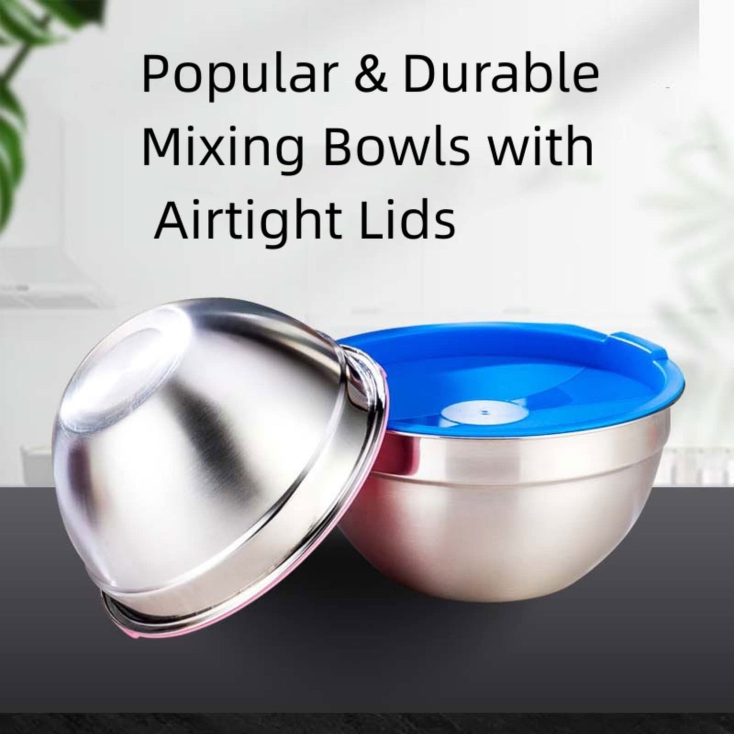 MIKULA Mixing Bowls Set, 22PCS Large Stainless Steel Mixing Bowl with Lids Set, Large Nesting Bowls 7/6/4.5/3.5/2.5QT, Measuring Cups and Spoons Baking Storage Metal Bowl for Kitchen Prep Supplies