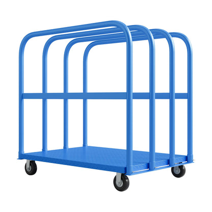 FinerFurnis 2000LBS Heavy Duty Folding Platform Cart - Q235 Steel Flatbed Trolley - 4 Swivel Wheels (2 Brakes) - Collapsible Design - Industrial Dolly for Office, Warehouse, Furniture Moving - Blue |