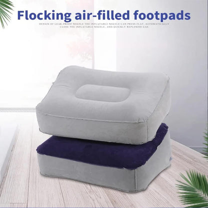 1 Inflatable Travel Foot Rest Pillow, Head Pad, Soft Flocking Pillow, Flights Relax Cushion Ottomans Leg Up with Air