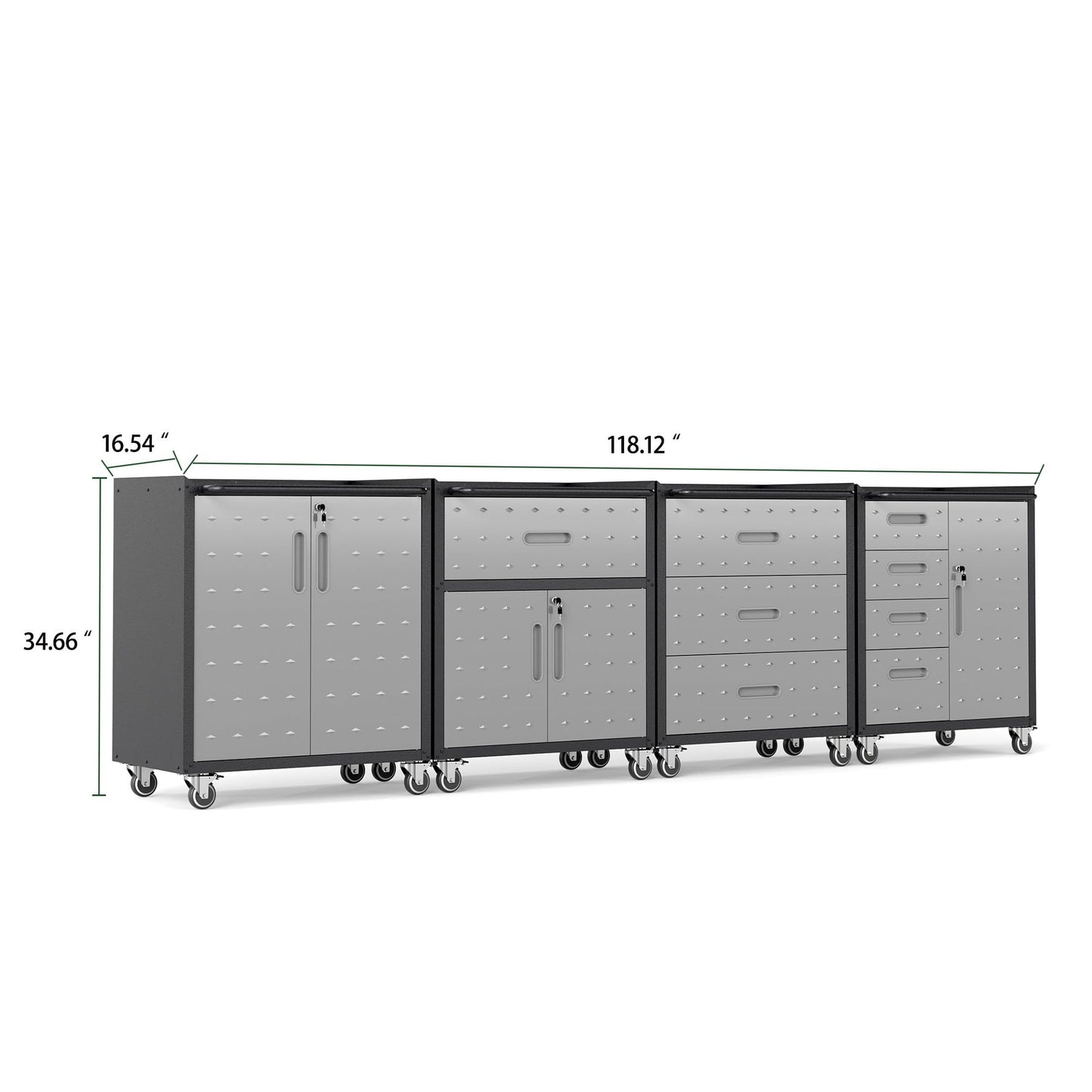 VIYET 4-Pack Rolling Garage Tool Cabinet,Heavy Duty Steel Rolling Tool Chest with Lockable Doors & Adjustable Shelves,Mobile Workshop Storage Cart for Garage Organization,Black