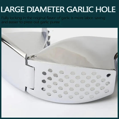Garlic Press, Garlic Peeler and Cleaning Brush as 1 Set, Heavy Duty and Rust Proof Garlic Press Made of 304 Stainless Steel for Home and Kitchen Tools, Easy to Use & Dishwasher Safe
