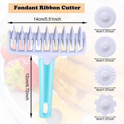 Boao Fondant Ribbon Cutter Wheel Roller Mold Dough Lattice Cutter 4 Different Gears Embosser Set Noodle Dough Roller Pastry Tools for Pie Baking