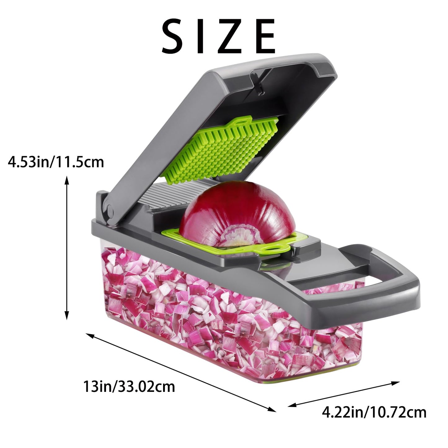 Ourokhome Vegetable Chopper Onion Cutter, 12 in 1 Professional Mandoline Slicer for Kitchen, Multifunctional Food Chopper for Potato, Tomato, Veggie with Strainer Basket, 8 Blades, Gray