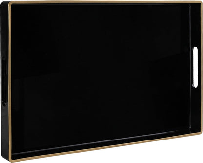15.8 10.2 1.4" MAONAME Black Decorative Tray for Coffee Table, Modern Serving Tray with Handles, Plastic Rectangular