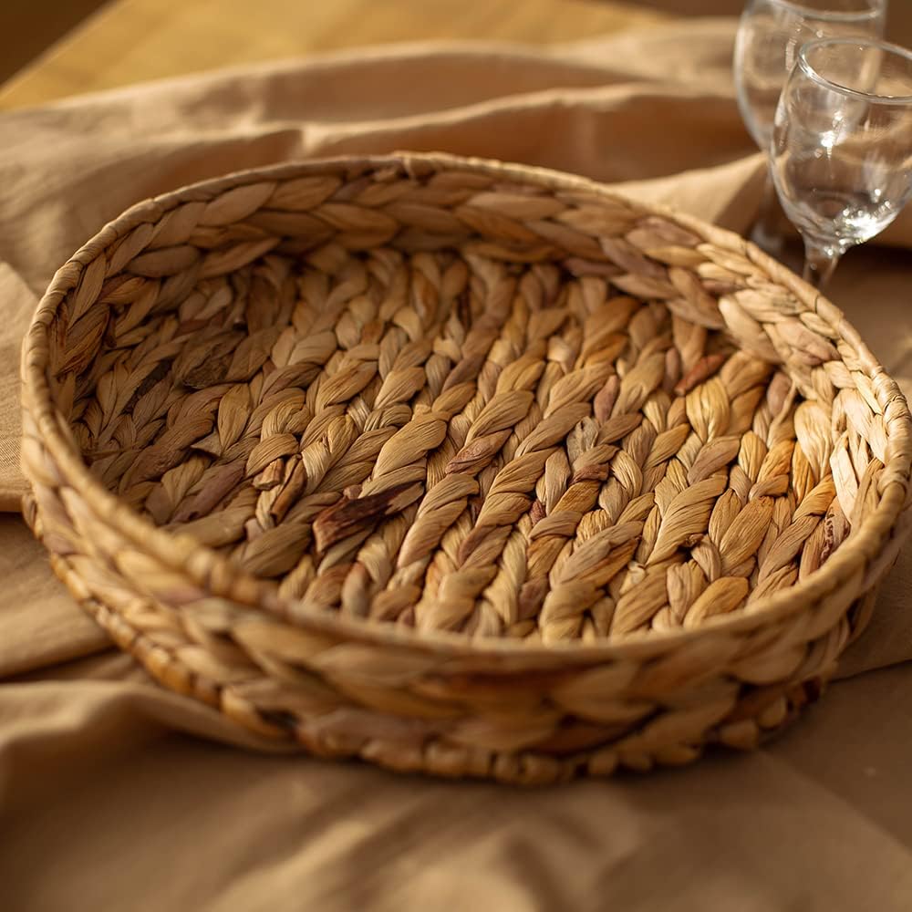 Fruit Tray Weaving by Grass, Round Bins for Vegetable and Arts and Crafts, Large