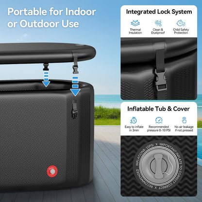 Upgrade Ice Bath Tub for Athletes XL 160 Gal - Water Chiller Compatible Cold Plunge, Athletes Recovery - Inflatable Ice Bath at Home Outdoor, Portable, Insulated Thermal Lid Cold