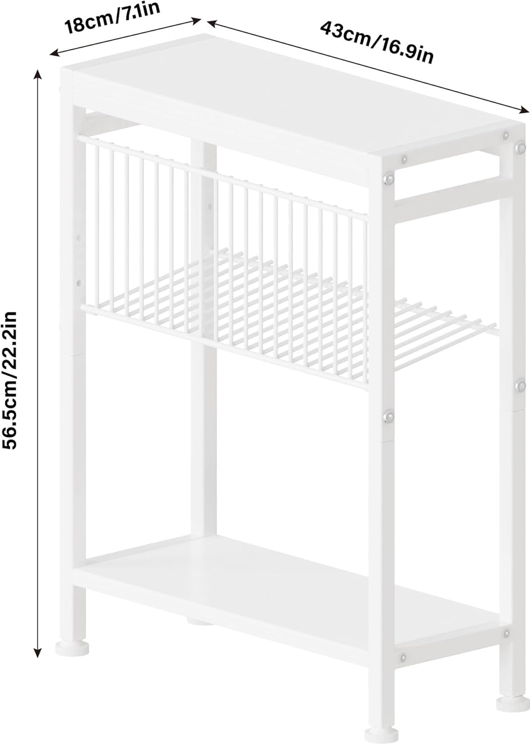 2 1 Side Table for Small Spaces, Narrow End Table with Magazine Holder, in Design Slim Side Table, Skinny Nightstand