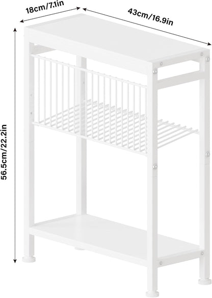 2 1 Side Table for Small Spaces, Narrow End Table with Magazine Holder, in Design Slim Side Table, Skinny Nightstand