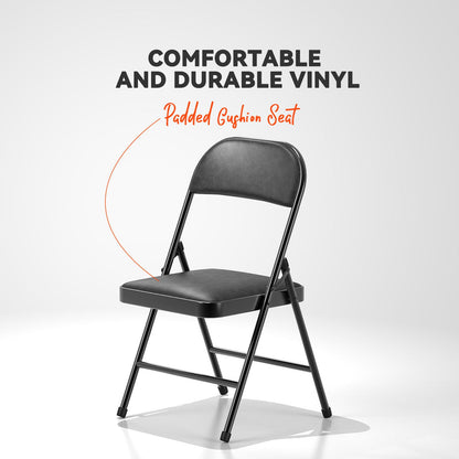 Nazhura 4 Pack Folding Chairs with Padded Vinyl Cushion Chairs with Comfortable Cushion and Durable Steel Frame for Home and Office, for Indoor and Outdoor Events (Black Vinyl Padding 16 Pack)
