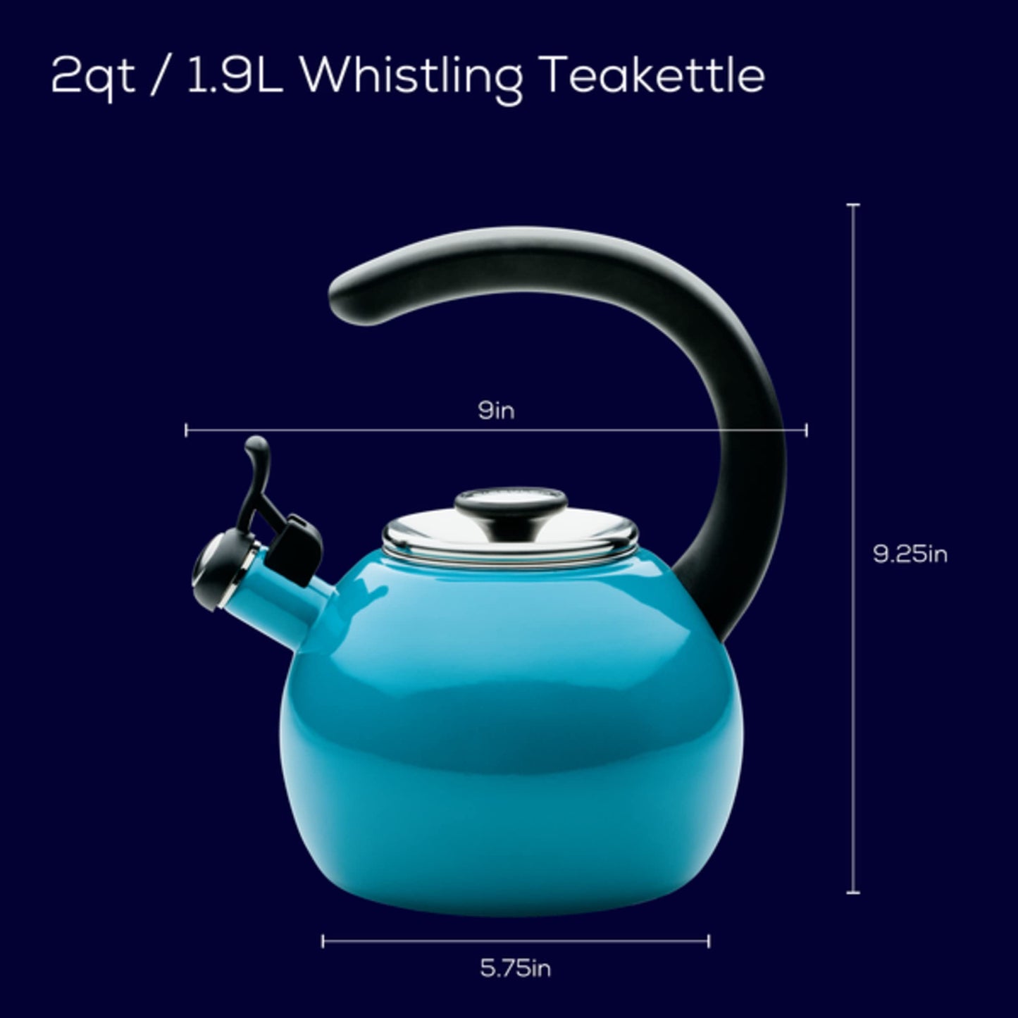 Circulon Enamel on Steel Whistling Induction Teakettle, Tea Kettle for Stovetop with Flip-Up Spout, 2-Quart, Turquoise