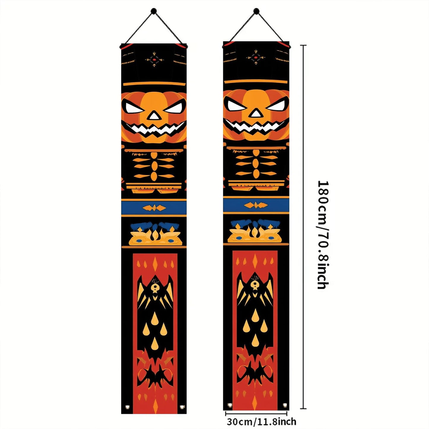 Saoplasa 2PCS Halloween Nutcracker Porch Banners 71 x 12 Inch Pumpkin Skeleton Door Decorations Scary Soldier Hanging Signs for Spooky Front Entryway Party Wall Decor Haunted House Yard Display