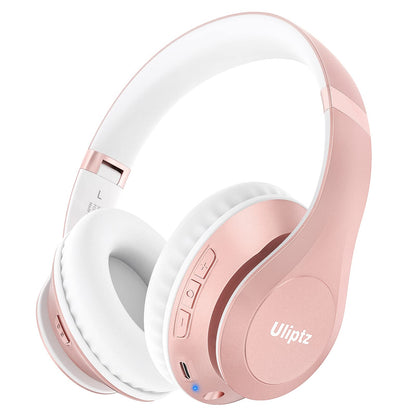 Uliptz Wireless Bluetooth Headphones, 65H Playtime, 6EQ Sound Modes, HiFi Stereo Over Ear Headphones with Microphone, Foldable Bluetooth 6.0 Headphone for Travel/Office/Cellphone/PC (Rose Gold)