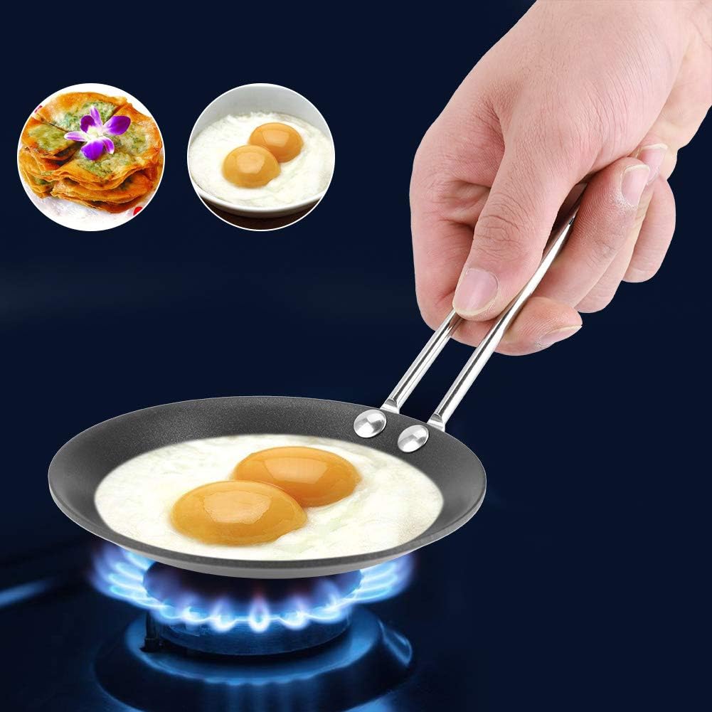 Zerodis Mini Egg Pan, Nonstick Frying Skillet for Household Pancakes, Steel Handle, Kitchen Camping Cookware