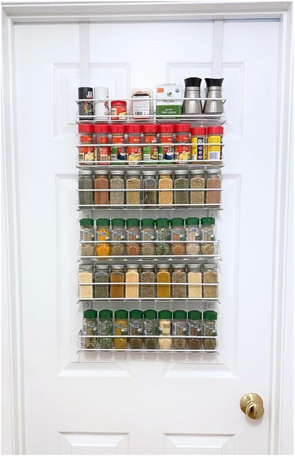 Evelots Over the Door Pantry Spice Rack Organizer, 6 Tier Adjustable Metal Baskets for Kitchen and Bathroom Storage
