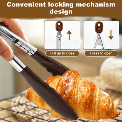 2 Pcs Wooden Tongs for Cooking & Serving Food, 12 & 15 Inch Stainless Steel Kitchen Salad Tongs with Walnut Wood Tip, Cooking Utensils Set for Salad BBQ and Serving Food