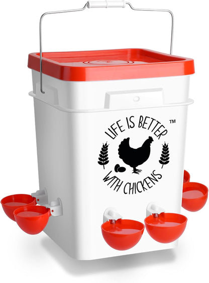 5 6 Tgeyd Chicken Waterer Gallon, with Enlarge Automatic Water Cups, Large Cicken Waterer for Chicken Duck and Goose