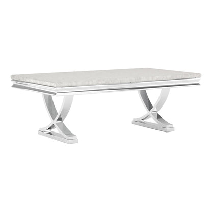 Furniture of America Obera 18mm Faux Marble Top 2-Piece Coffee Table Set with X-Shaped Base, Metal Construction, Home Decor for Living Room, Lounge Area, Office, Chrome
