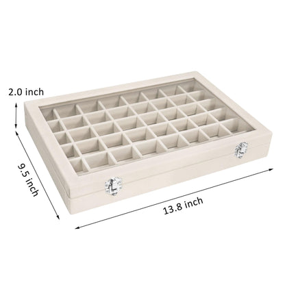 Vicoter Velvet Jewelry Tray 48 Compartments Jewelry Display Organizer with Transparent Cover Rings, Earrings, Necklaces, Pendants Storage Box for Girls, Wives, Mothers, Women