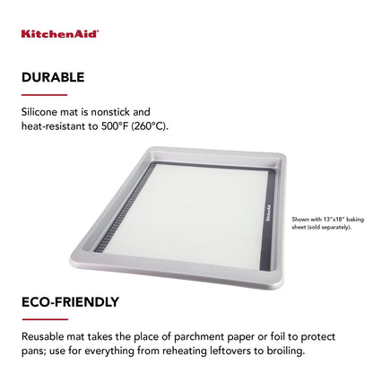 KitchenAid Silicone Large Baking Mat, 12x17-Inch, Gray