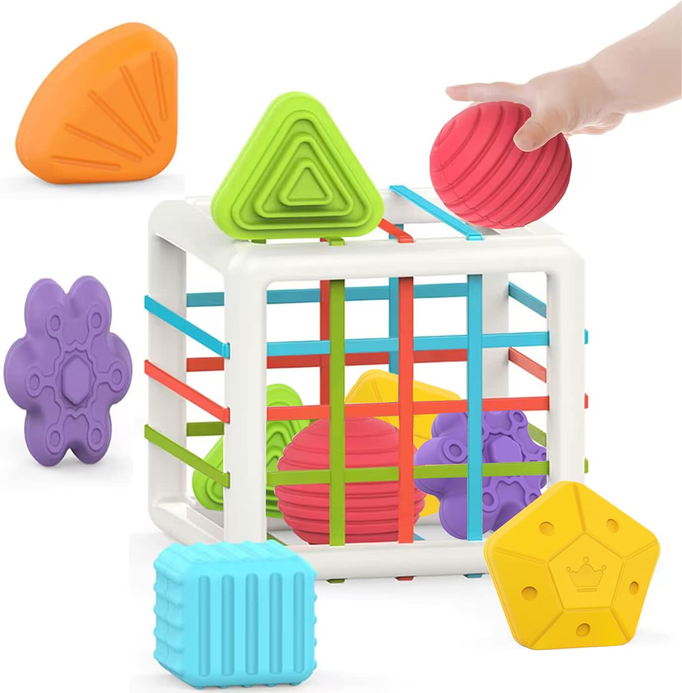 MINGKIDS Montessori Toys for 1 Year Old, 6 Pc Multi Sensory Shape, Toddler Developmental Learning Birthday Gifts, Baby Toys 12 Month