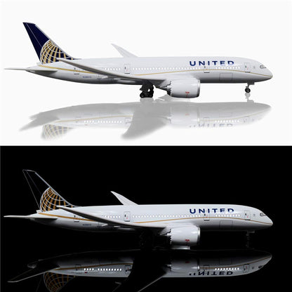 24-Hours 18” 1:130 Model Jet Airplane American Plane United Airlines B787 Model Plane Diecast Airplane for Adults with LED Light(Touch or Sound Control) for Decoration or Display
