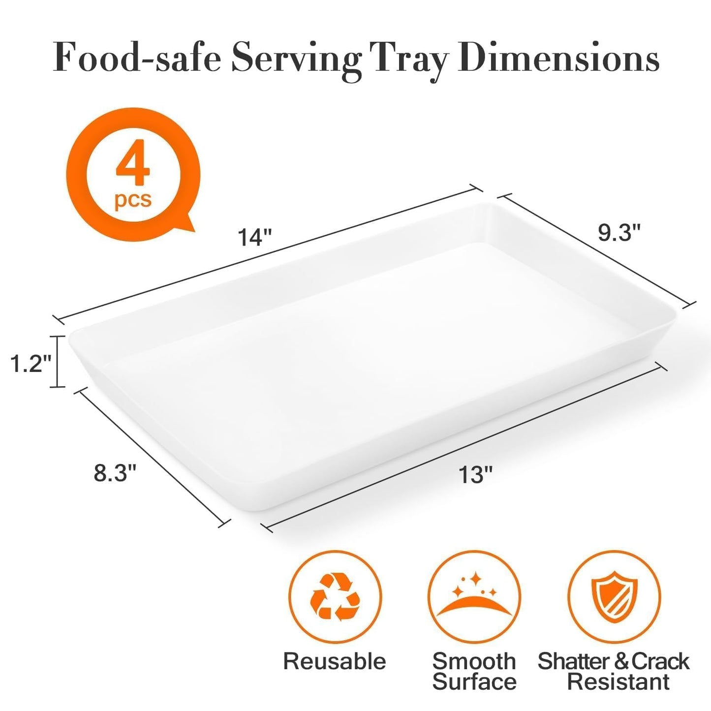 WOWBOX 4 pcs Serving Tray for Party, Grilling Accessories, Serving Platters for Snacks, Fruit, Reusable Plastic Trays for Serving Food and Pantry Organization in Kitchen & for Mothers Day Parties