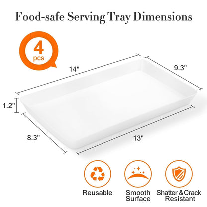 WOWBOX 4 pcs Serving Tray for Party, Grilling Accessories, Serving Platters for Snacks, Fruit, Reusable Plastic Trays for Serving Food and Pantry Organization in Kitchen & for Mothers Day Parties