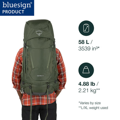 Osprey Kestrel 58L Men's Backpacking Backpack - Hiking & Camping Bag with Waterproof Raincover, Olive Tan, Large/X-Large