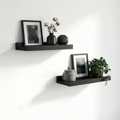 12 5.5inch, 2 Pack Z metnal Wood Floating Shelves, Small Natural Wooden Display Wall Shelf for Picture Ledge, Wall