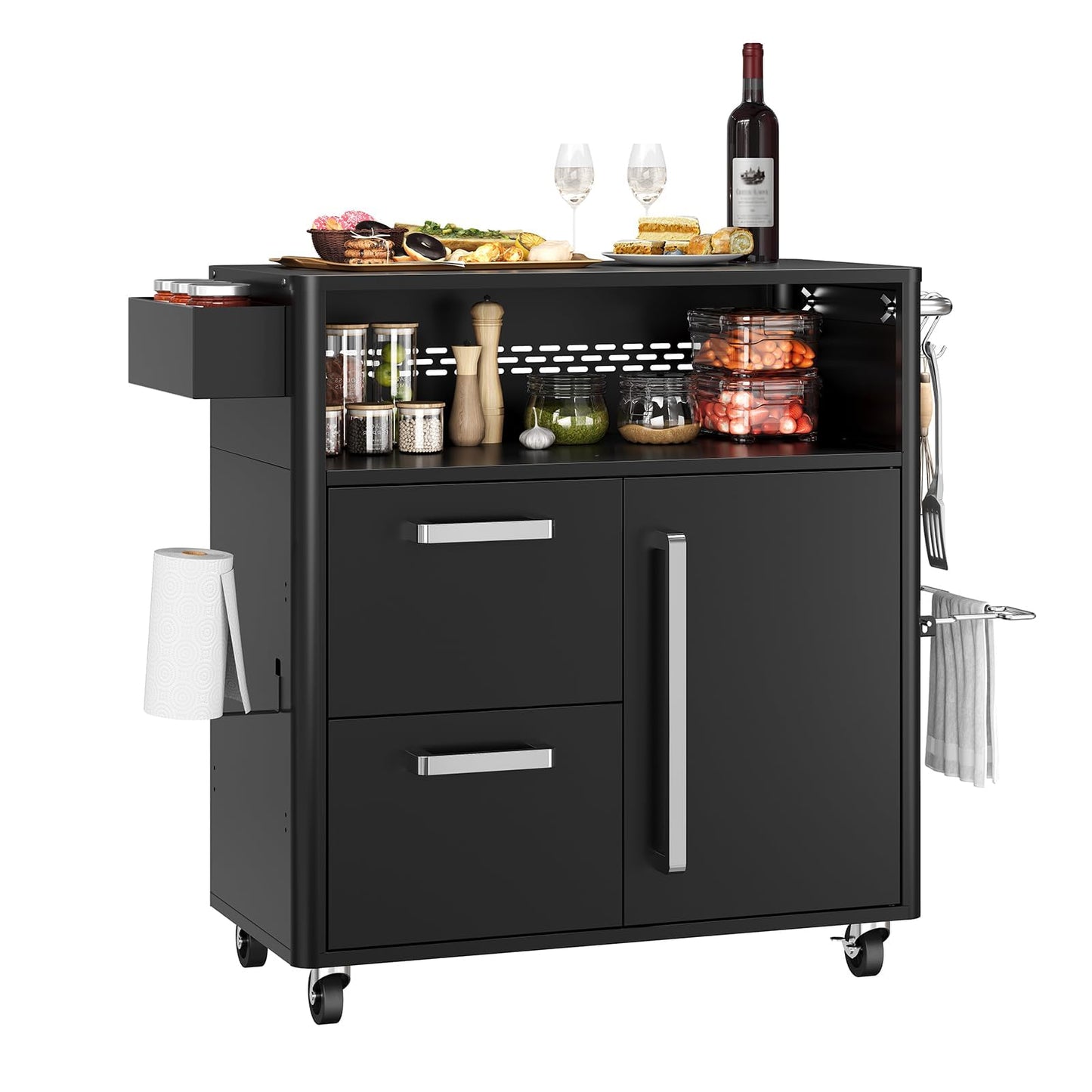 Heavy Duty Outdoor Grill Cart with Stainless Steel Prep Table, Lockable Wheels, Spacious Storage Cabinet, and Island Table Design for Patio or Kitchen Use