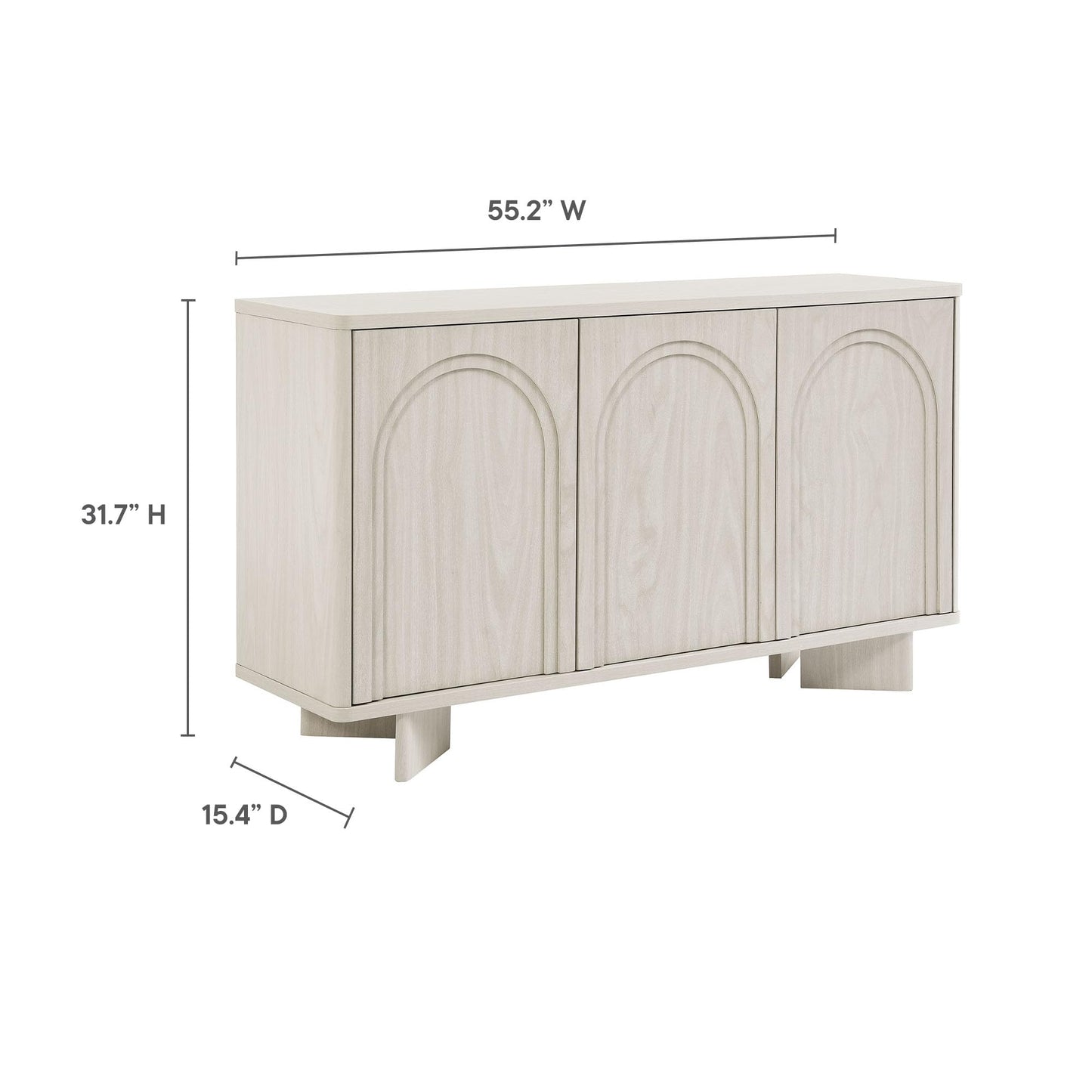 Modway Flux Arched Door Sideboard in White Wash - 55 Inch Freestanding 3-Door Buffet Credenza - Tall Media Console for Wall-Mounted TVs - Modern Accent Cabinet for Kitchen, Living Room, Hallway