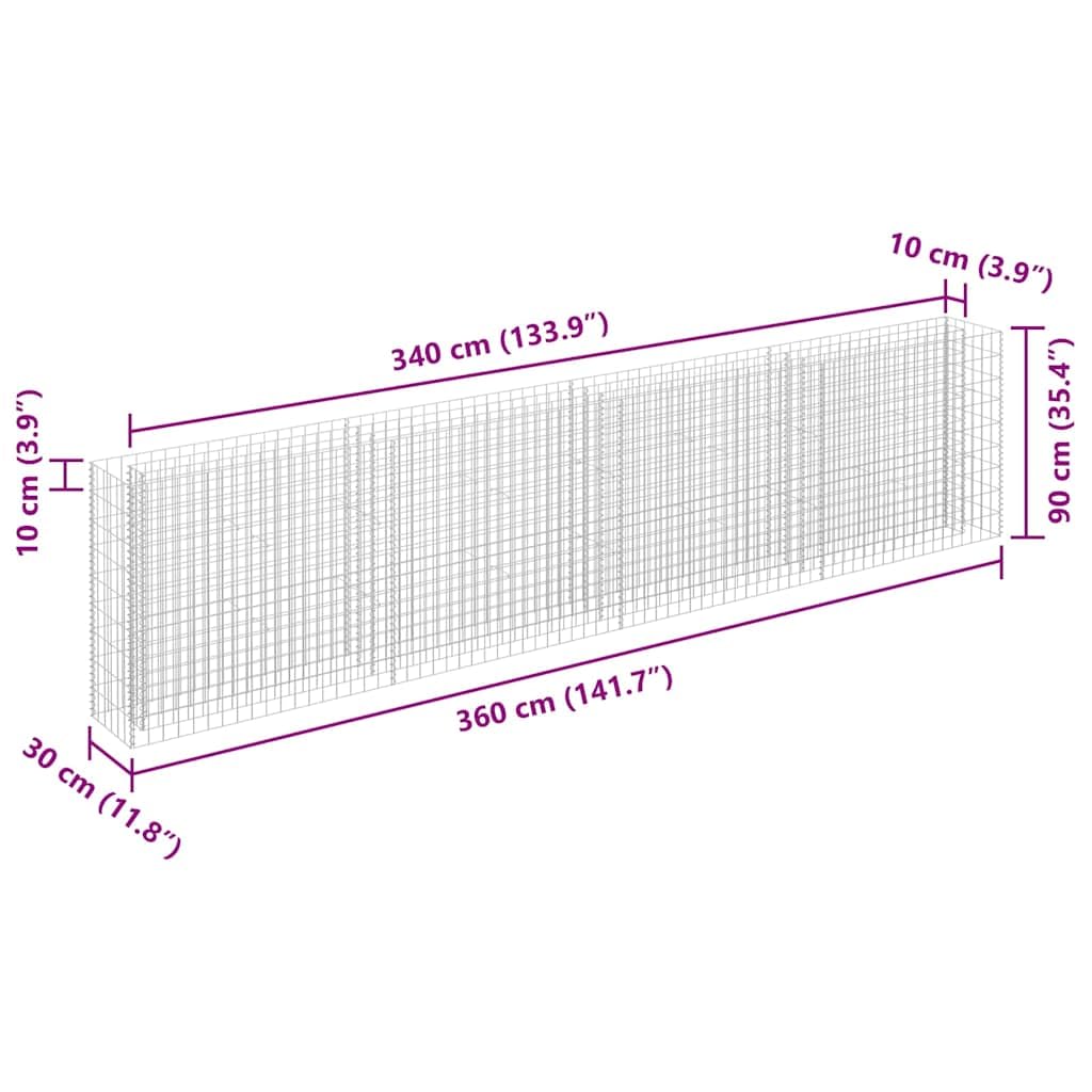 Foknhdi Galvanized Steel Raised Garden Bed 141.7x11.8x35.4 in Large Outdoor Planter Box Silver Modern Gabion Planter for Patio Yard Balcony