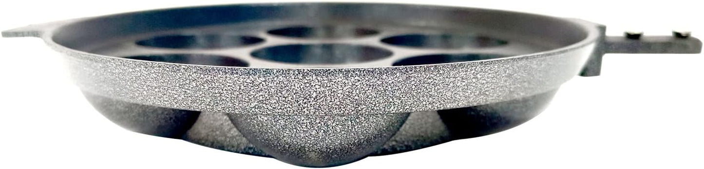 Non Stick Appam Pan, 7 Cavity Aluminium Paniyaram Pan with Stainless Steel Lid, Ebelskiver Patra Appachatty Egg Maker