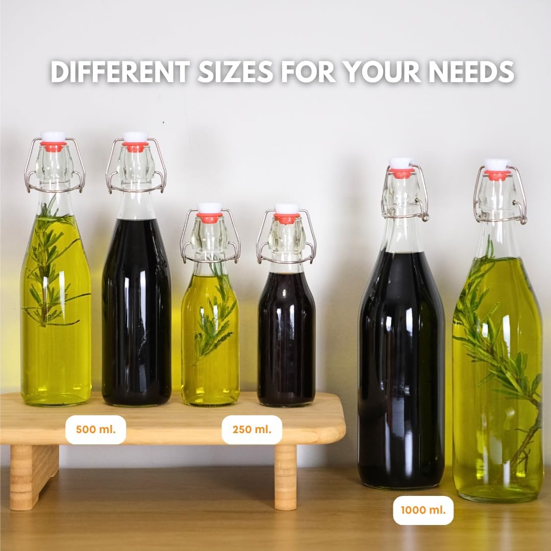 FastRack Swing Top Glass Bottles 16 oz (500ml) – 2 Pack | Clear Flip Top Bottles with Airtight Lids | Reusable Glass Containers for Olive Oil, Vinegar, Kombucha, Beer & Fermentation