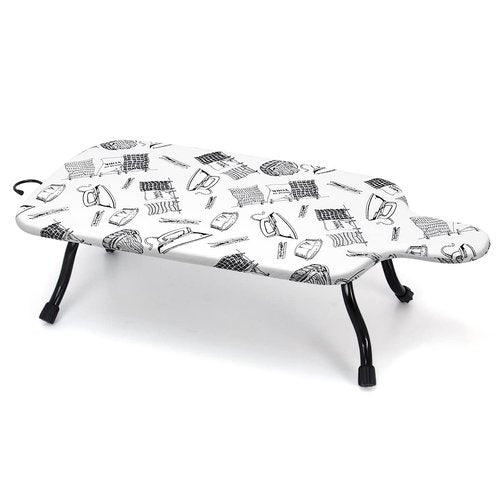 Duwee 15"x30" Table Top Ironing Board Extra Wide with Anti-Rust Hanging Hook and Removable Washable Cotton Cover, Steel Mesh Top Ironing Boards with 10mm Thicken Double Layers Feltpad and Foam,White