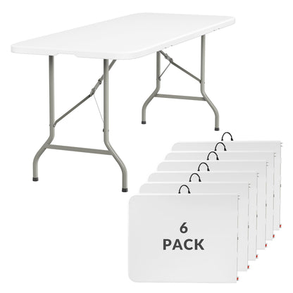 Elevon 6FT Folding Tables – Heavy Duty Portable Foldable Table with Built-in Handle, 300 lb Capacity – Ideal for Events, Parties, Crafts, Camping & Dining (6-Pack)
