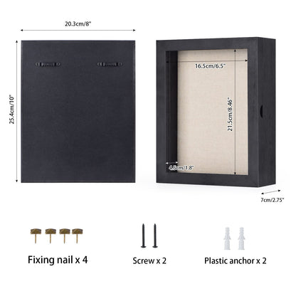 SZQINJI 8x10 Shadow Box Frame Memory Box Flower Shadow Box Display Case with Linen Back Glass Magnetic Door for Memorabilia Awards Medals Photos Rustic Black Wall and Tabletop