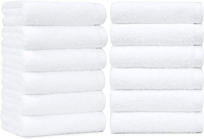 16 26 12-Pack Amazon Basics Soft and Thick Cotton Hand Towels for Bath, Kitchen, Gym, x in, White