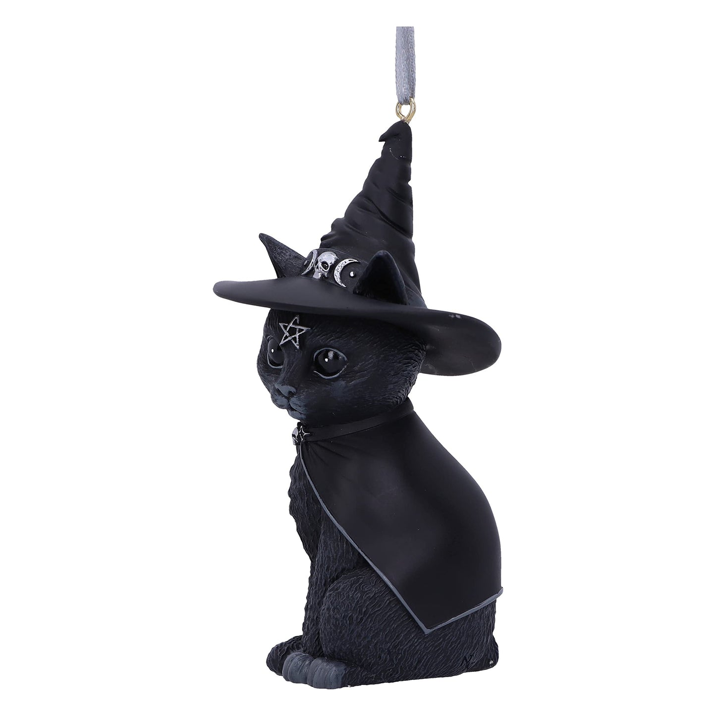 Nemesis Now Cult Cuties Purrah Hanging Ornament 11.5cm, Resin, Black, Scarily Adorable Bewitching Cat Hanging Ornament, Witch Cat, Cast in The Finest Resin, Expertly Hand-Painted